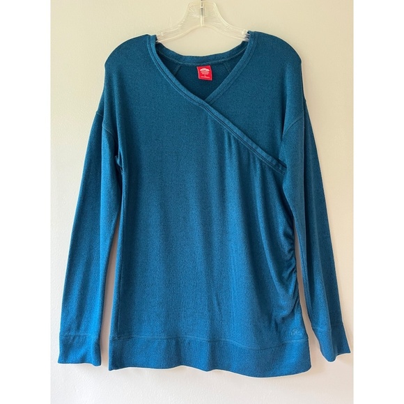 Eastern Mountain Sports Sz L Teal Stretch V Neck Blouse Sweater Fleece Pullover - Picture 2 of 10